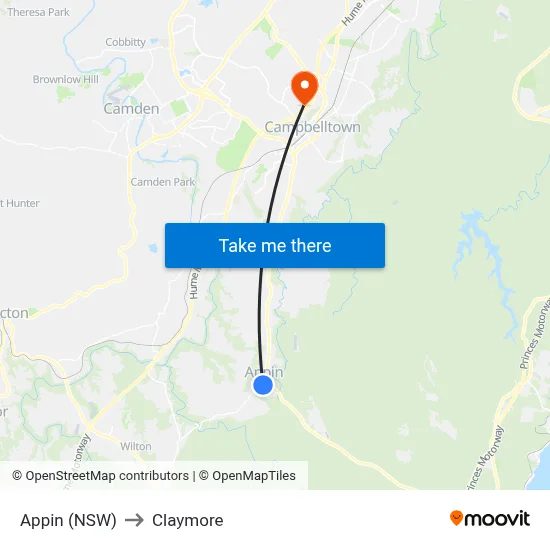 Appin (NSW) to Claymore map