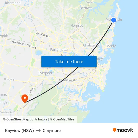 Bayview (NSW) to Claymore map