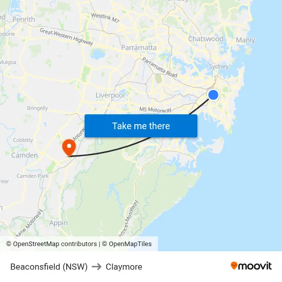 Beaconsfield (NSW) to Claymore map