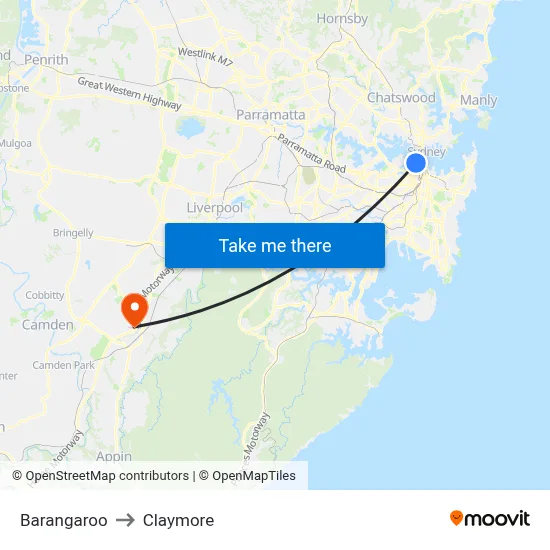 Barangaroo to Claymore map