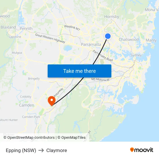 Epping (NSW) to Claymore map