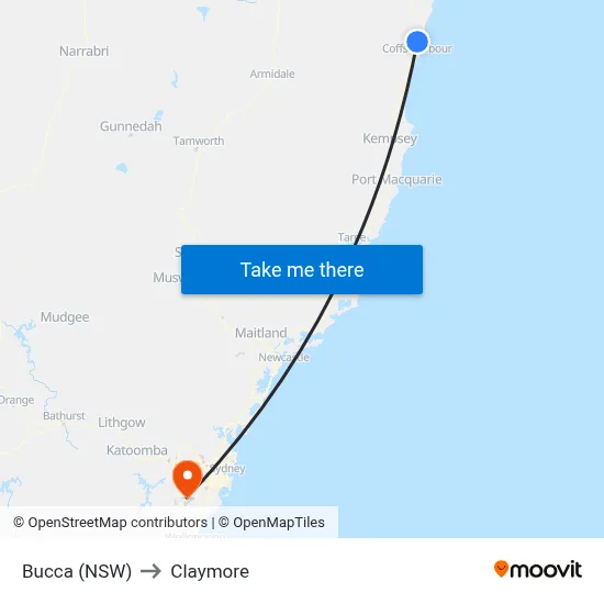 Bucca (NSW) to Claymore map