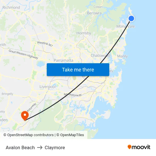 Avalon Beach to Claymore map
