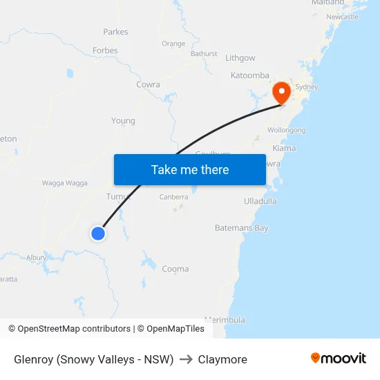 Glenroy (Snowy Valleys - NSW) to Claymore map