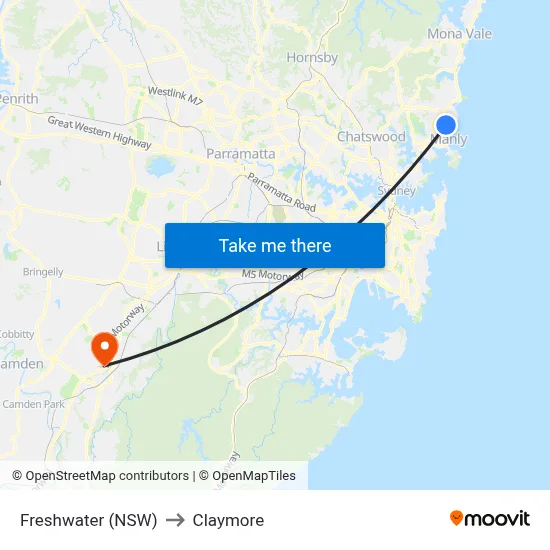Freshwater (NSW) to Claymore map