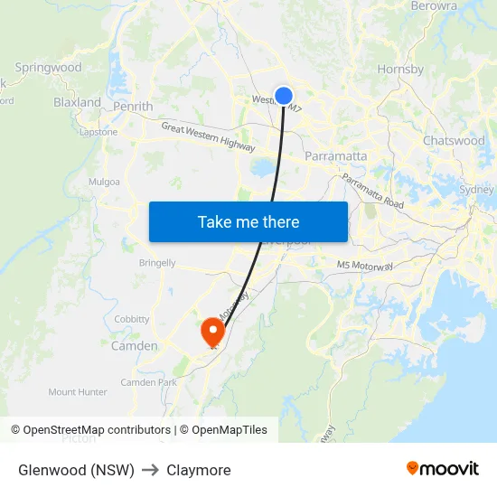 Glenwood (NSW) to Claymore map