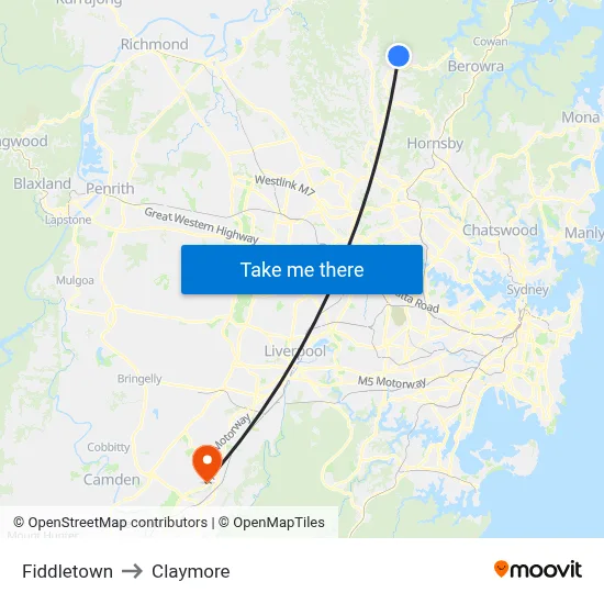 Fiddletown to Claymore map