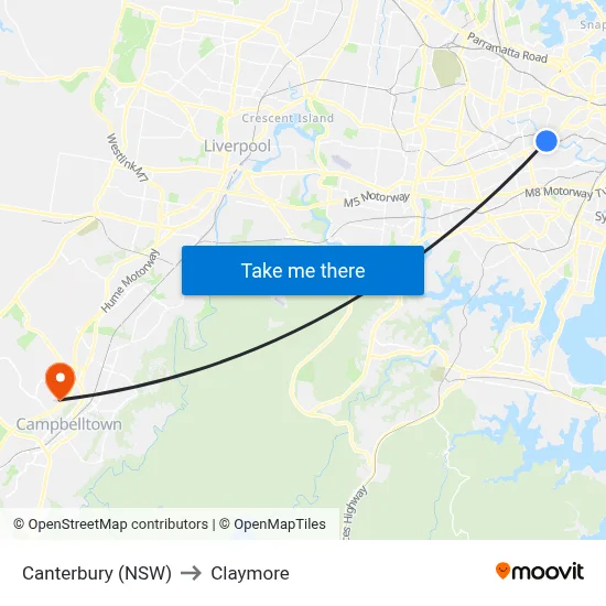 Canterbury (NSW) to Claymore map