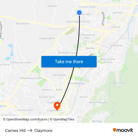 Carnes Hill to Claymore map