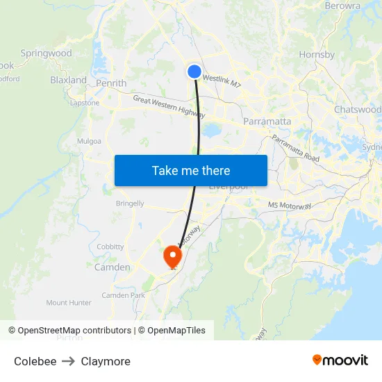 Colebee to Claymore map