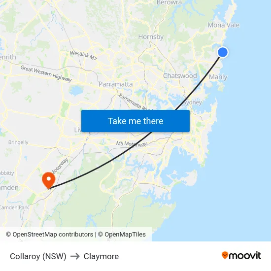 Collaroy (NSW) to Claymore map