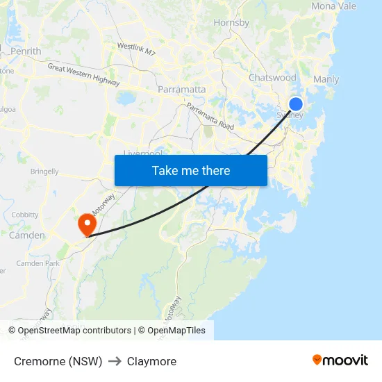 Cremorne (NSW) to Claymore map