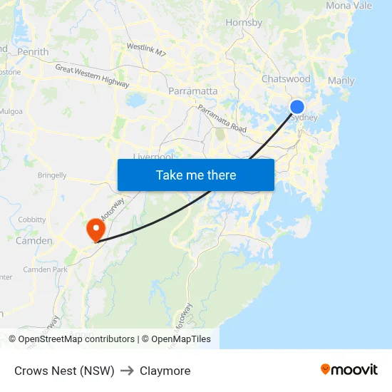 Crows Nest (NSW) to Claymore map