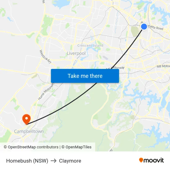 Homebush (NSW) to Claymore map
