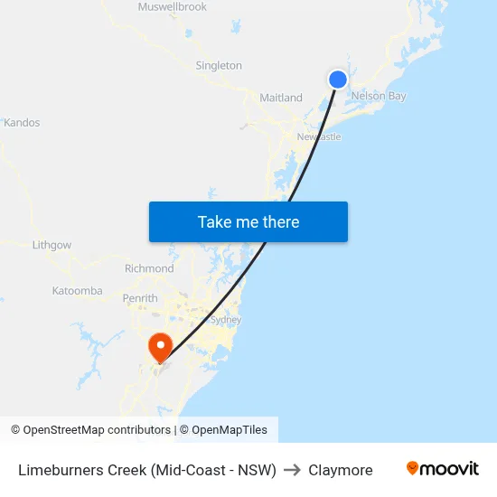 Limeburners Creek (Mid-Coast - NSW) to Claymore map