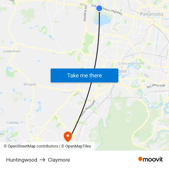 Huntingwood to Claymore map