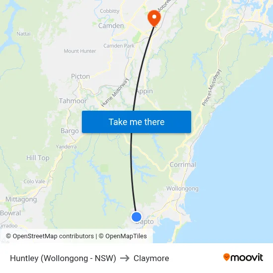 Huntley (Wollongong - NSW) to Claymore map