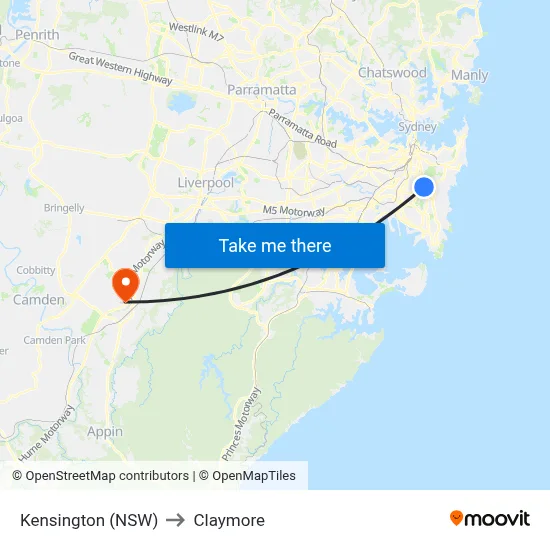 Kensington (NSW) to Claymore map
