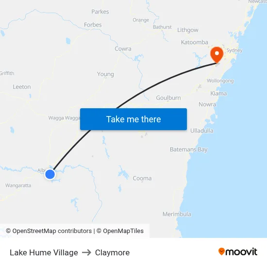 Lake Hume Village to Claymore map
