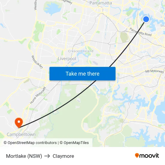 Mortlake (NSW) to Claymore map