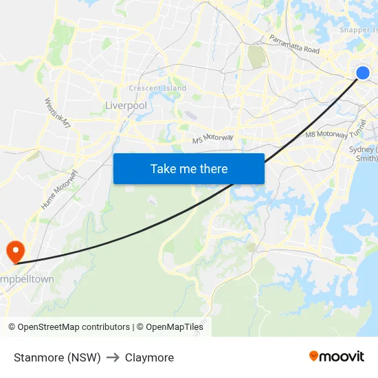 Stanmore (NSW) to Claymore map