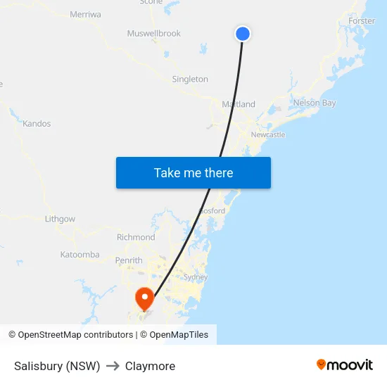 Salisbury (NSW) to Claymore map