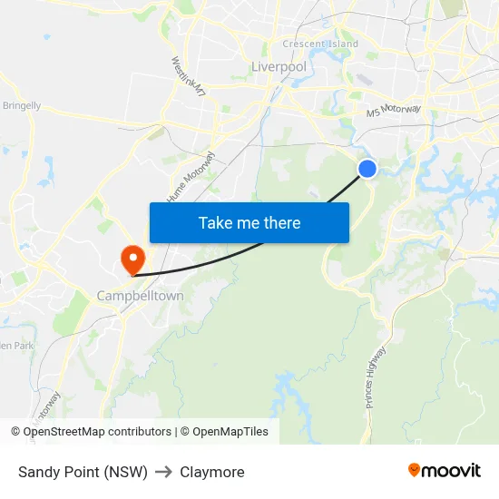 Sandy Point (NSW) to Claymore map