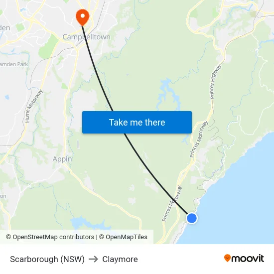 Scarborough (NSW) to Claymore map