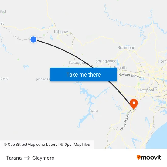 Tarana to Claymore map