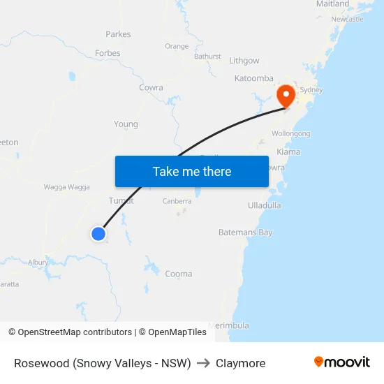 Rosewood (Snowy Valleys - NSW) to Claymore map