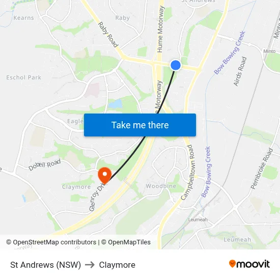 St Andrews (NSW) to Claymore map
