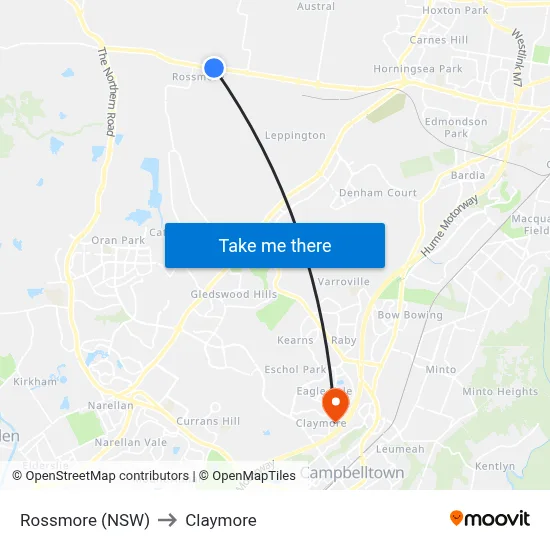 Rossmore (NSW) to Claymore map