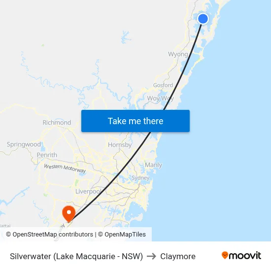 Silverwater (Lake Macquarie - NSW) to Claymore map