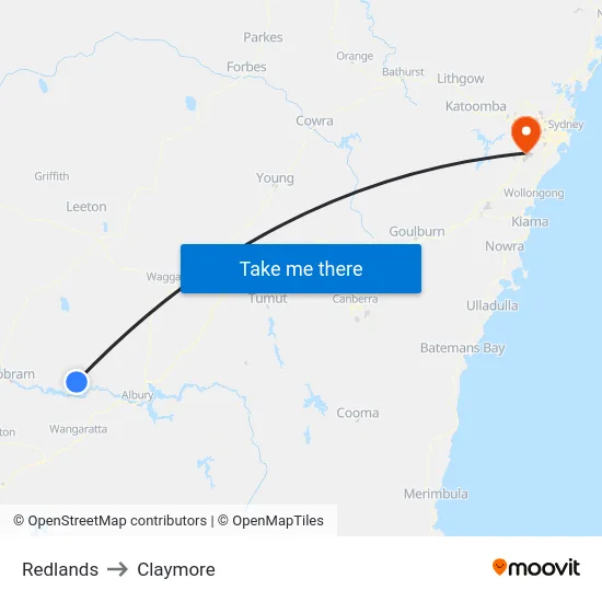 Redlands to Claymore map