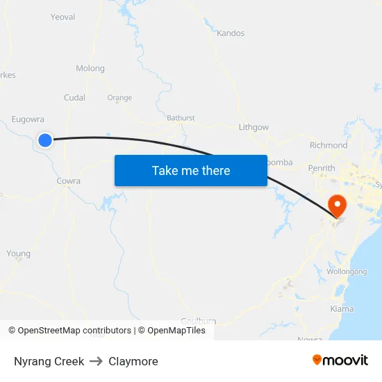 Nyrang Creek to Claymore map