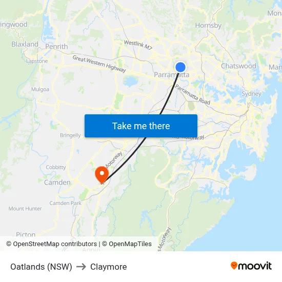 Oatlands (NSW) to Claymore map