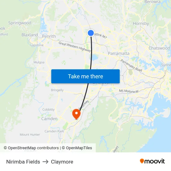 Nirimba Fields to Claymore map