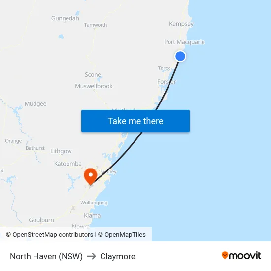 North Haven (NSW) to Claymore map