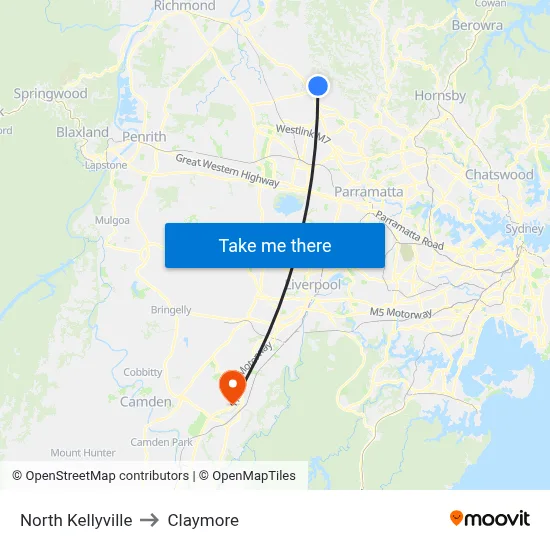 North Kellyville to Claymore map