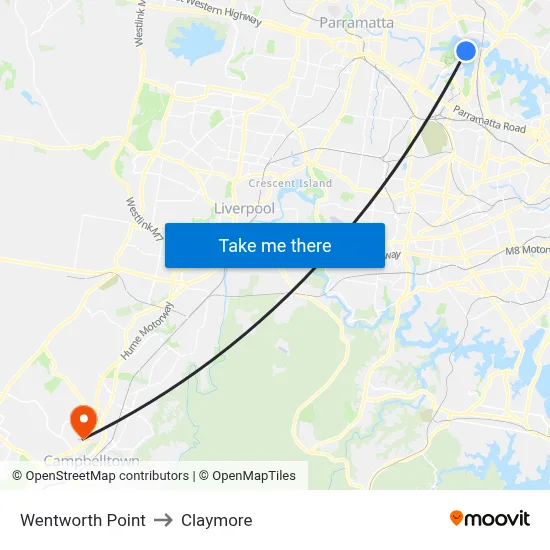 Wentworth Point to Claymore map