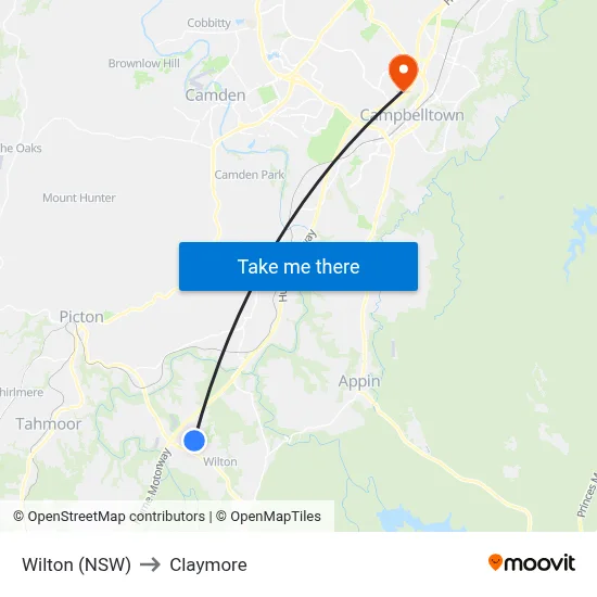 Wilton (NSW) to Claymore map