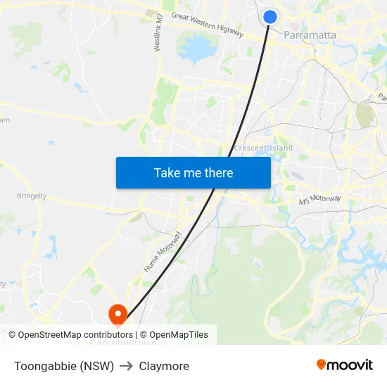 Toongabbie (NSW) to Claymore map