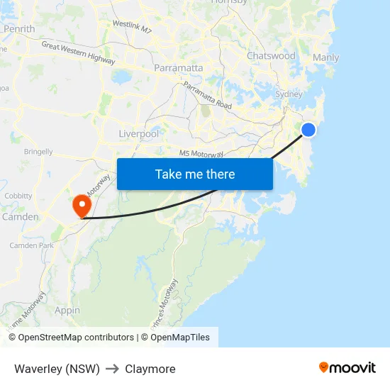 Waverley (NSW) to Claymore map
