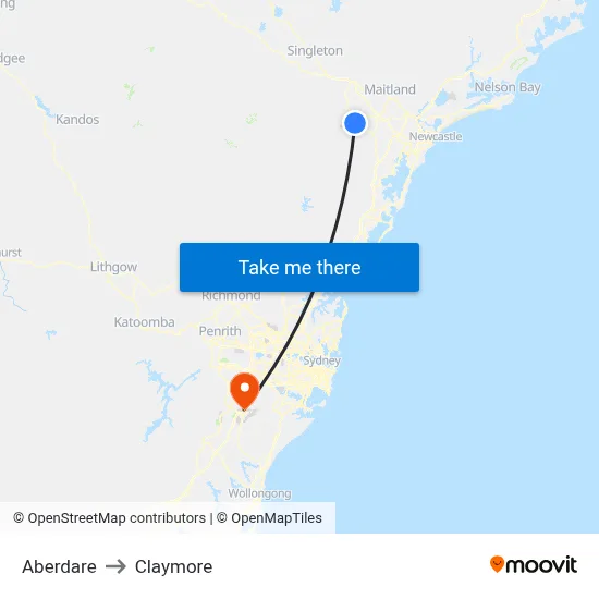 Aberdare to Claymore map