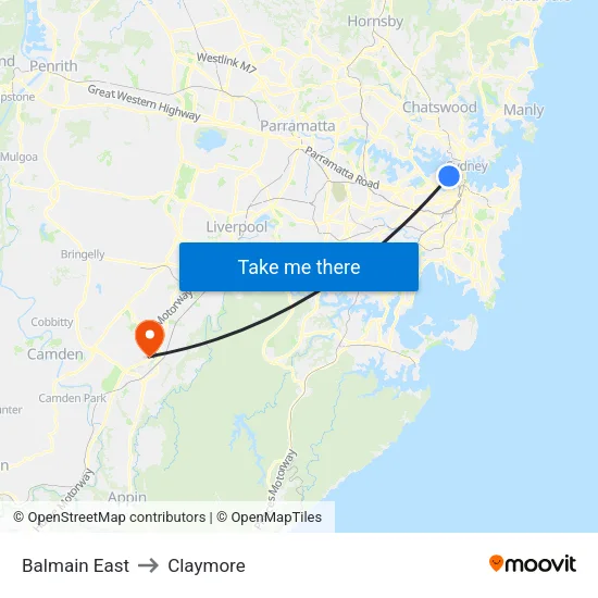 Balmain East to Claymore map