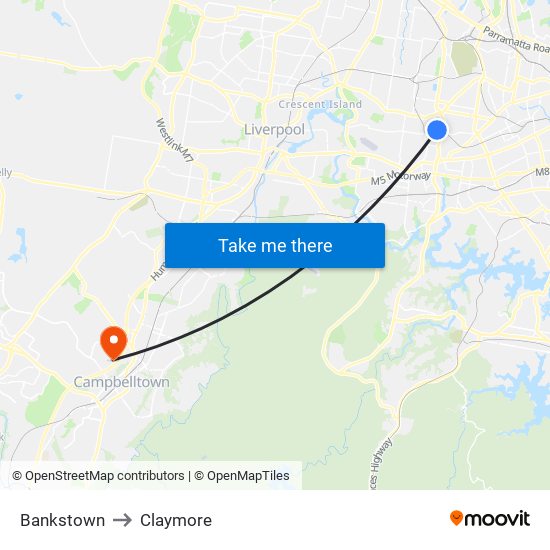 Bankstown to Claymore map