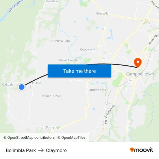 Belimbla Park to Claymore map