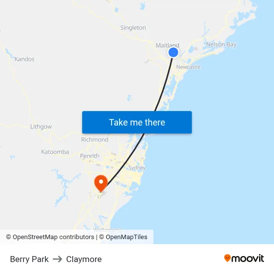 Berry Park to Claymore map
