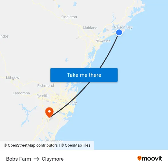 Bobs Farm to Claymore map