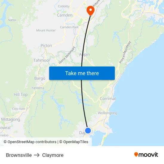 Brownsville to Claymore map